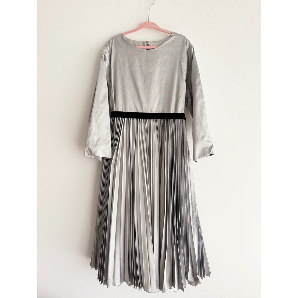 La Stupenderia Milano Girls Silver Silk Pleated Dress Italy Luxury Party Sz 12